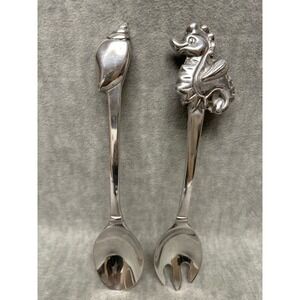 Unbranded Salad Servers 12" OS Silver Coastal Seahorse Shell Set Tongs